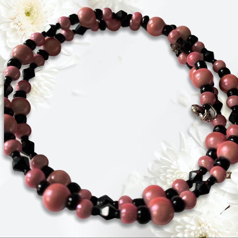 Pink and black heart bracelet